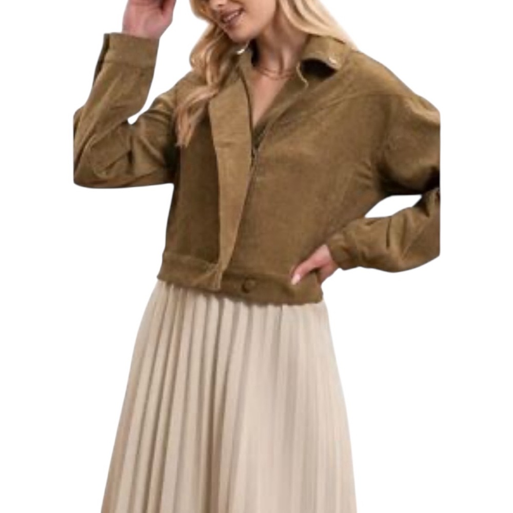 Mine M or L  Olive Green Corduroy Crop Bomber Jacket NWOT